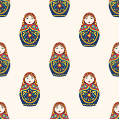 Russian folk doll. Traditional matryoshka doll. Vector seamless pattern for design - 540346123