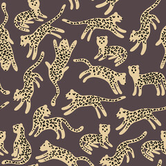 Leopard. Vector seamless pattern with leopards in cartoon style. Cute seamless background for baby clothes and textiles - 540346128