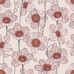Floral seamless vector pattern on a pink background. - 540346157