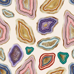 Vector seamless pattern with minerals. Minerals with golden texture. Seamless background for printing on paper, packaging, wrapping paper - 540346191