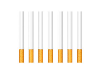 Vector realistic cigarette mockup isolated. Vertical cylinder cigars 3d set. Tobacco smoke filter illustration. Addiction health care. Bad habit symbol. Causes of lung cancer. Death smoke paper icon