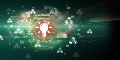 touching with soft gesture multimedia screen with future technology concept