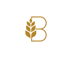 Initial Letter B Wheat Logo Concept symbol sign icon Element Design. Agriculture, Bakery, Bread, Grain Logotype. Vector illustration template