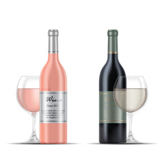 Rose Wine and White Wine Bottles and Wine Glasses