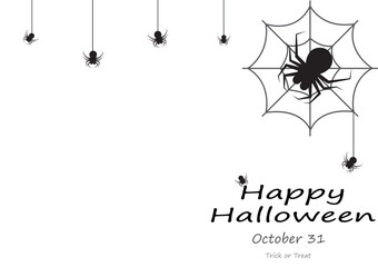 Happy halloween with text party invitation background concept, spider on white background with empty space for design logo and content, website banner template, creative design vector illustration.