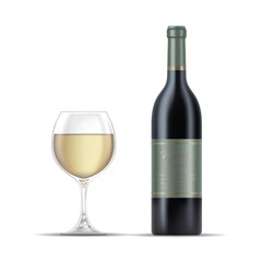 White Wine Glass and a White Wine Bottle