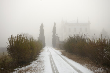 Villa Pasole in the fog, Feltre, Italy