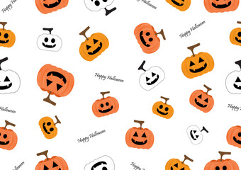 vector pumpkin pattern with text on white background, happy halloween concept pattern background, creative design vector illustration.