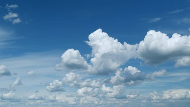 Tropical summer or spring sunlight with cumulus clouds. Two layers of cloudiness. Tropical summer sunlight. Timelapse.
