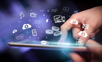 Close-up of a touchscreen with hand drawn icons