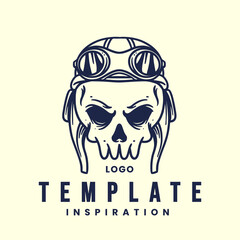 Emblem, logo template with human skull head. monochrome design element with skull