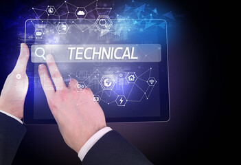 Close-up of a tablet searching inscription