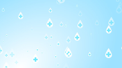 Medical health cross white on blue sanitizer drop pattern background. Abstract healthcare clean and Hygiene concept.