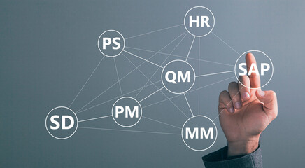 Business management software (SAP). ERP enterprise resources planning system concept. - obrazy, fototapety, plakaty