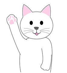 White Kitten raising a hand with a white background