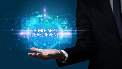 Man hand holding digital technology concept