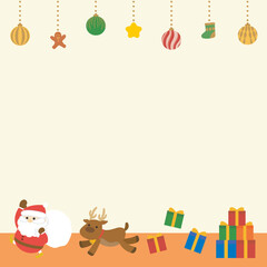 サンタとトナカイのクリスマス背景。コピースペース付き。