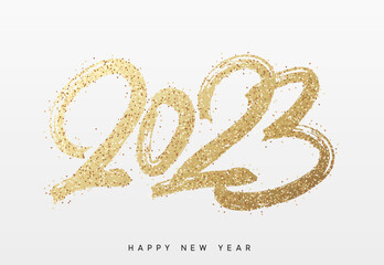 Happy new year 2023 handwritten calligraphy, typography lettering text. vector illustration