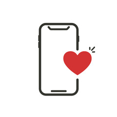 Mobile icon with heart to show like.