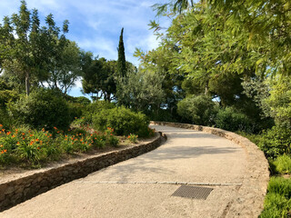 Barcelona, Spain, June 2019 - A sign on the side of a road