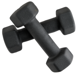 Pair of small black dumbbells coated in rubber
