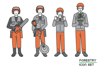 林業関係で働く人たちのベクターイラスト素材／第一次産業／山／林