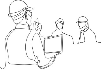 construction manager and engineer working on building site. Vector illustration