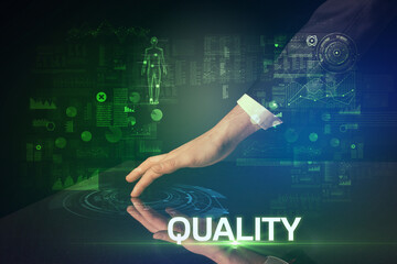 Businessman touching huge display concept