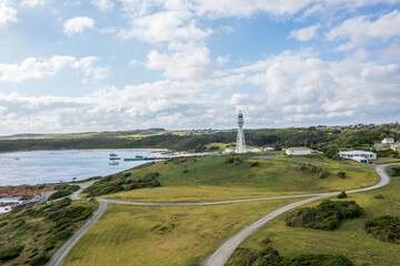 Fototapeta na wymiar Drone aerial photograph of the Currie Harbour Lighthouse