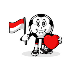 Mascot cartoon football love indonesian flag design