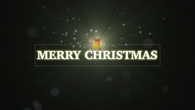 Merry Christmas with bell and fall glitters in night sky, motion holidays and winter style background for New Year and Merry Christmas