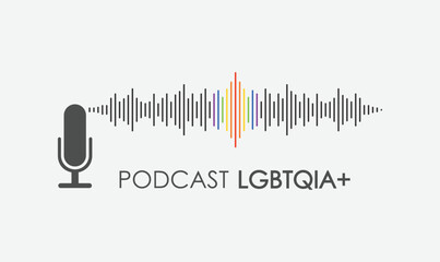Ilustracao Podcast LGBTQIA+, arco iris, gay, lesbica, audio, microfone, comunidade, rainbow, youtube, spotify, influencer, LGBT, LGBTQ, orgulho, representatividade, homem, mulher, resistencia, queer - obrazy, fototapety, plakaty