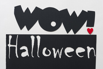 wow! wood heart painted red and paper stencil with the word 