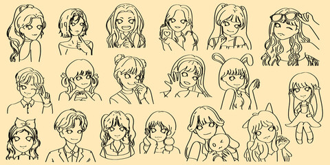 Cute Girl in Cosplay  Cartoon digital  painting Set pattern wallpaper 