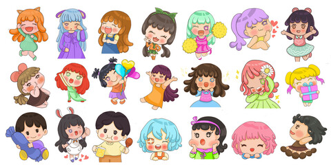 Cute Girl in Cosplay  Cartoon digital  painting Set pattern wallpaper 