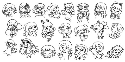 Cute Girl in Cosplay  Cartoon digital  painting Set pattern wallpaper 