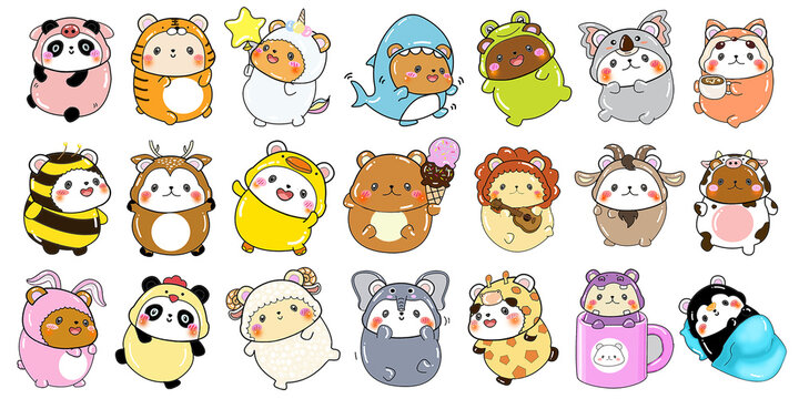 Cute Bear in Cosplay  Cartoon digital  painting Set pattern wallpaper 