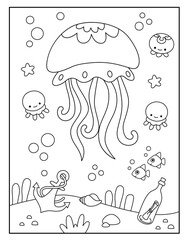 Cute jellyfish coloring page for kids