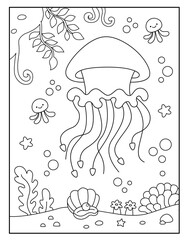 Cute jellyfish coloring page for kids