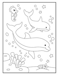 Cute dolphin coloring pages for children