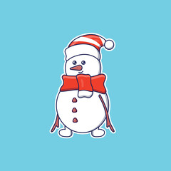 Cute cartoon snowman with hat and scarf in vector. Isolated character vector. Flat cartoon style
