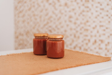 jam pot, jar of jam, tomato extract jam