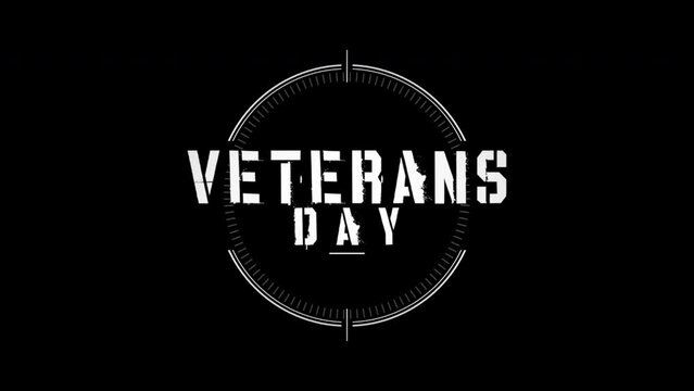 Veterans Day with aim on black background, motion holidays, military and warfare style background
