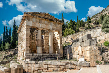 Fototapeta na wymiar Delphi treasury of the Athenians in Greece