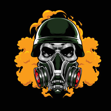 Vector illustration of skull wearing gas mask