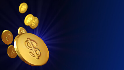 gold coins on empty space suitable for inserting text,3D rendering