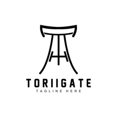 Torii Gate Logo, Japanese History Gate Icon Vector, Chinese Illustration, Wooden Design Company Brand Template