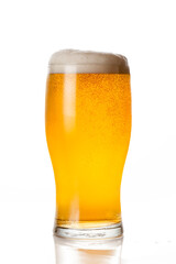 glass of light beer isolated on white background. fresh tasty beer