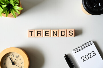TRENDS 2023 Business Concept,Top view