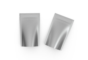 Aluminum Metallic food pouch bag  packaging isolated on white 3d rendering